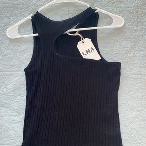 LNA asymmetrical black ribbed top, size M, NWT